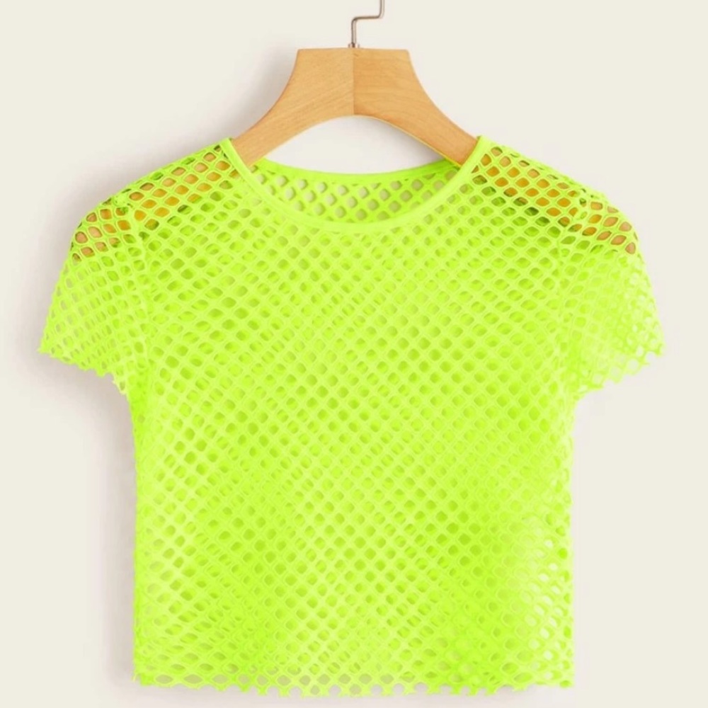 Neon mesh fishnet crop top